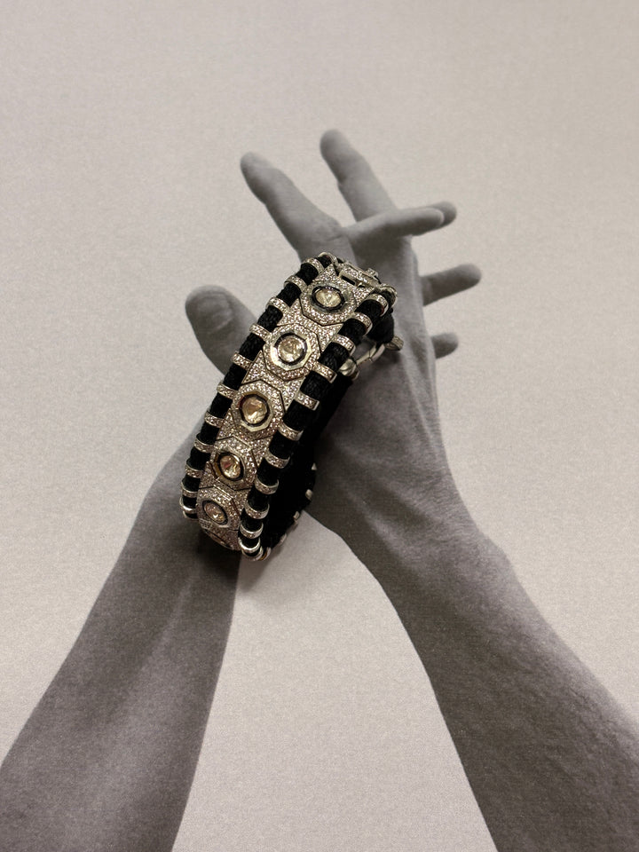 Silver Diamond Stone Thread Bracelet