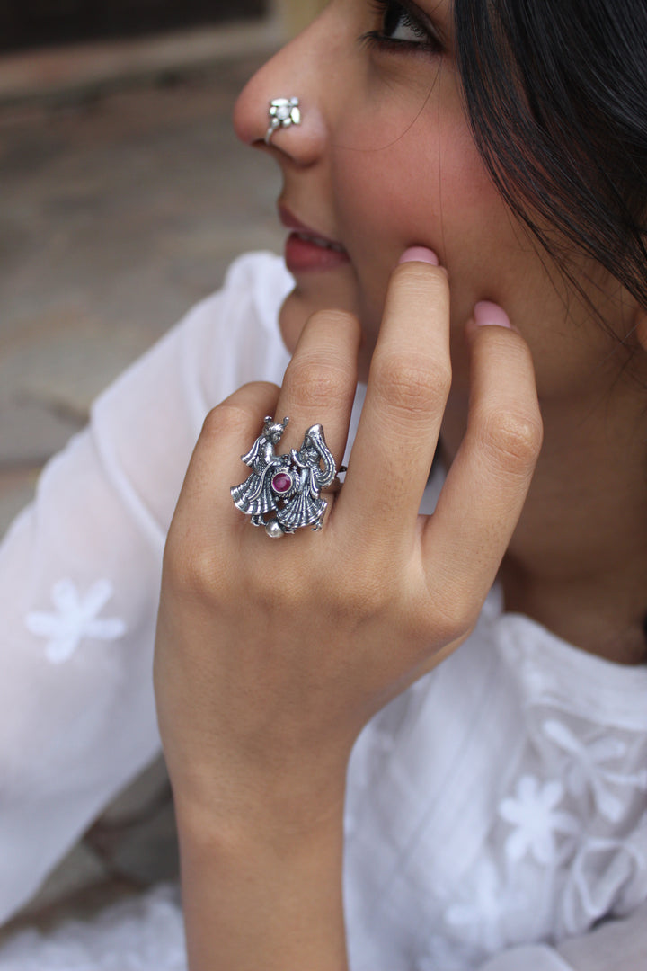 SILVER RADHA KRISHNA RING