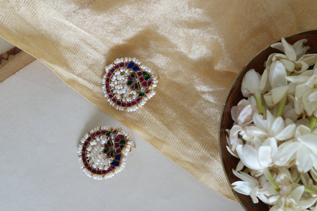 Colorful Meenakari Style Silver Earring with Pearls