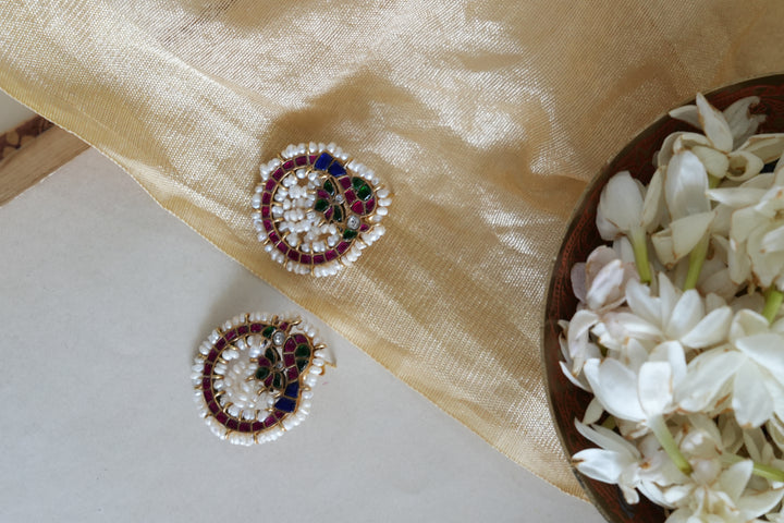 Colorful Meenakari Style Silver Earring with Pearls