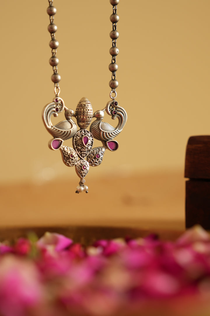 Peacock-Inspired Oxidised Silver Pendant