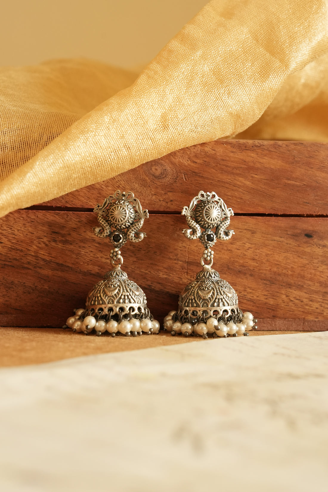 Traditional Oxidised Silver Jhumka Earrings