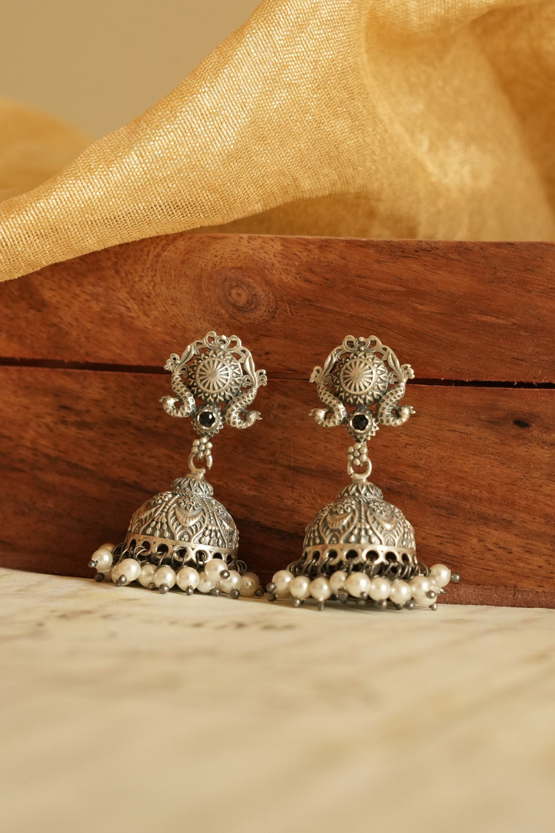 Traditional Oxidised Silver Jhumka Earrings