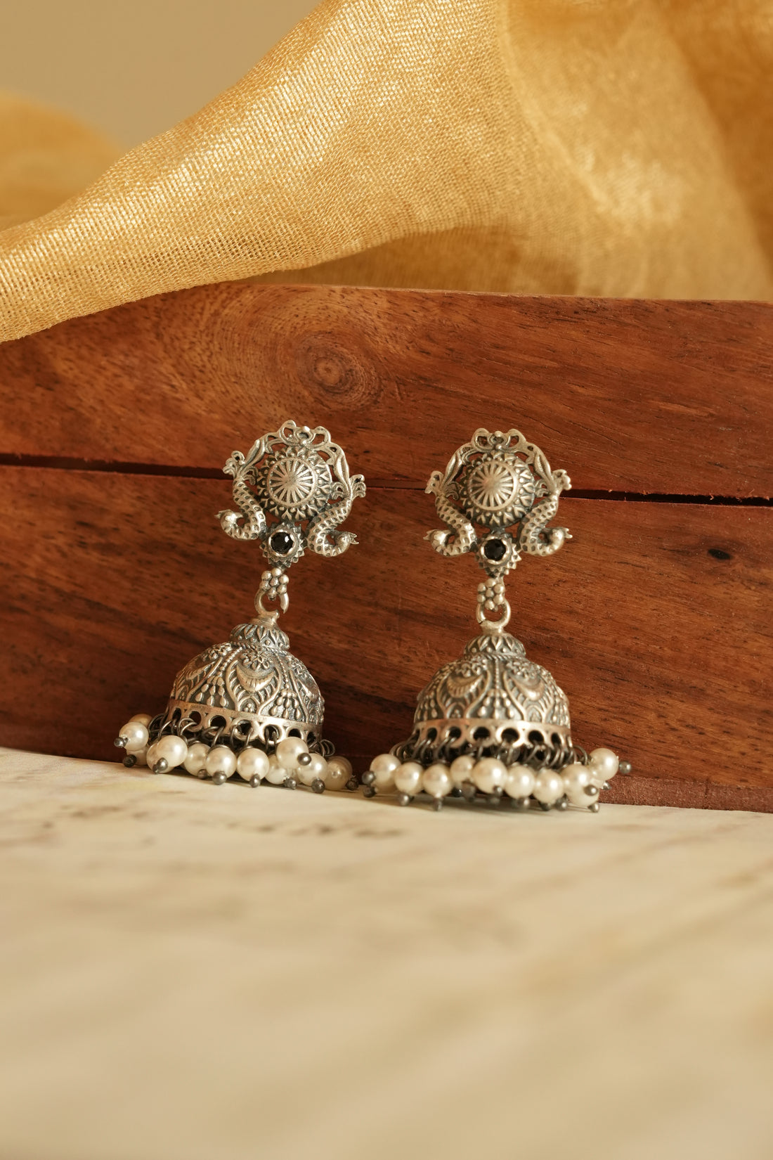 Traditional Oxidised Silver Jhumka Earrings