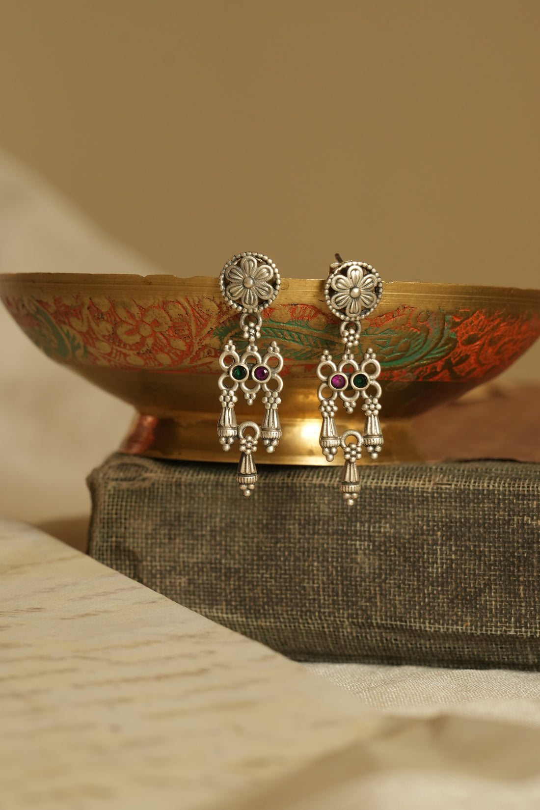 Geometric Charm Oxidised Silver Earrings