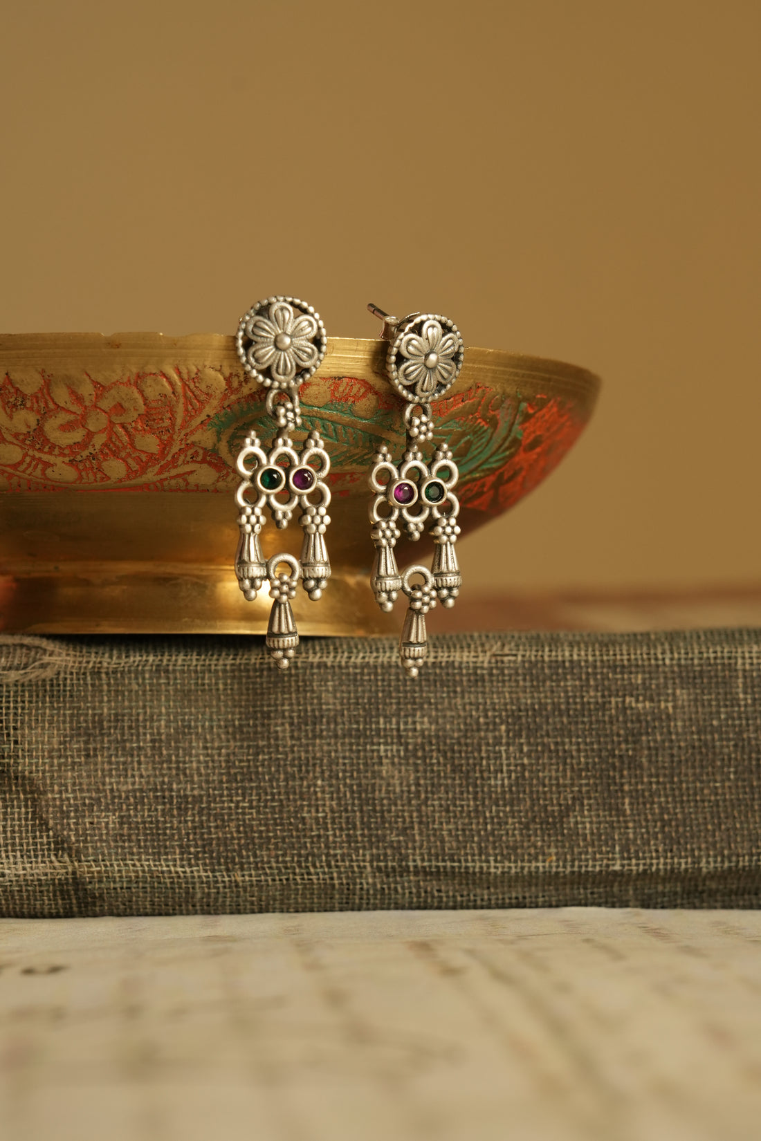 Geometric Charm Oxidised Silver Earrings