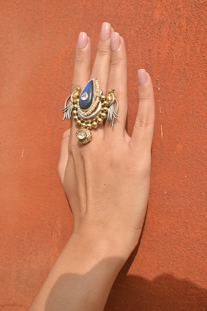 Silver fusion Double Parrot Ring