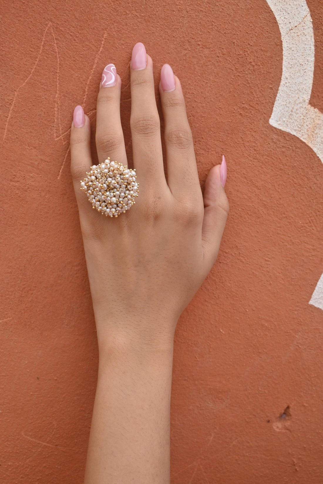 Silver Pearl Polki Ring