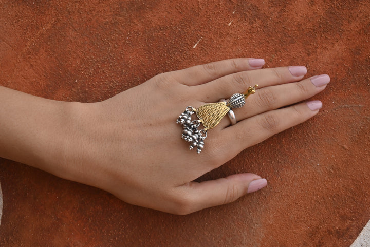 Silver Fusion Ghungroo Ring