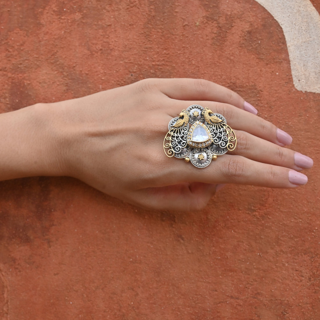 Silver Dual Tone Birdy Ring