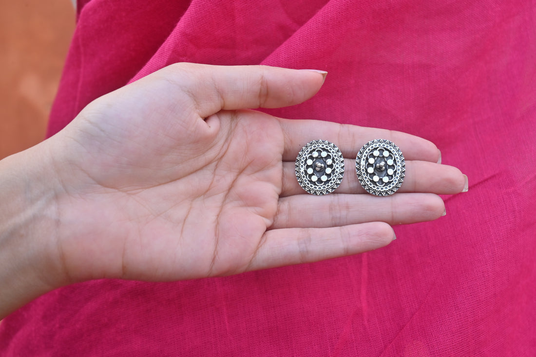 Silver Meera Mandal Studs