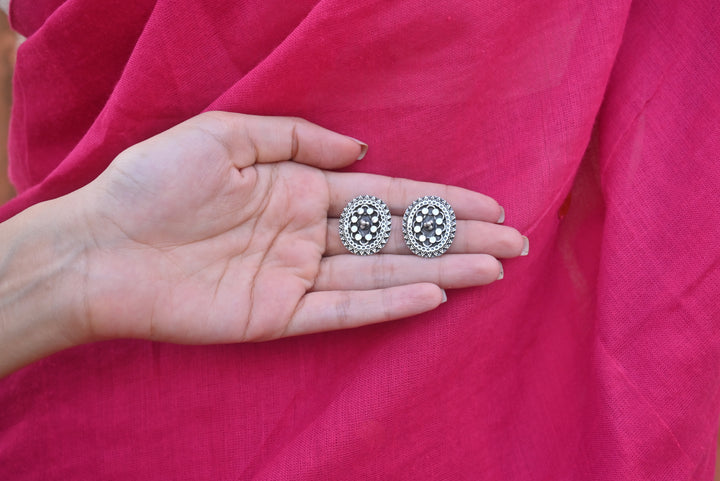 Silver Meera Mandal Studs