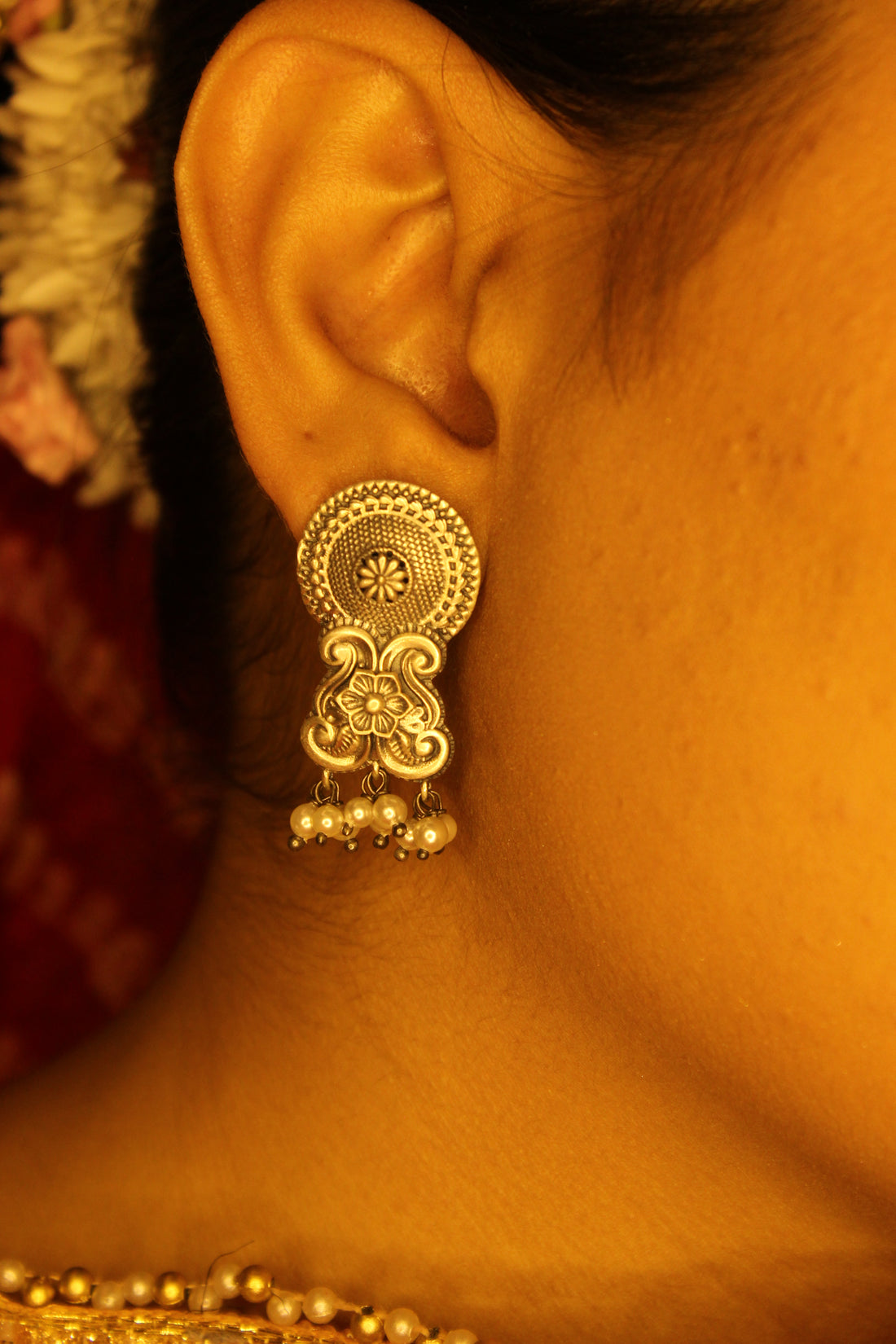 Oxidised Earrings with Pearl Drops