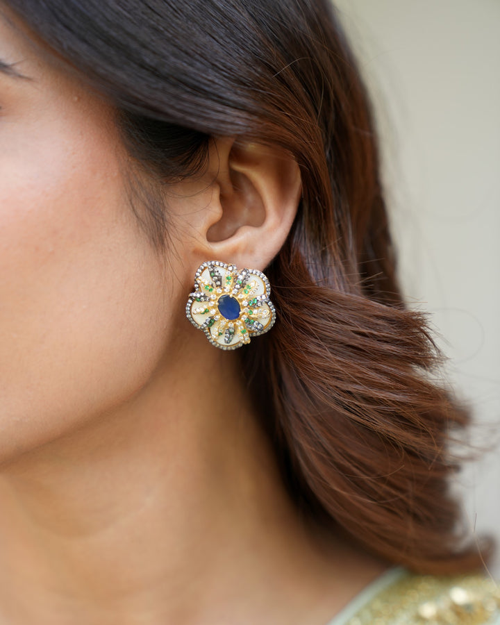Floral Studs with Vibrant Multicolour Stones