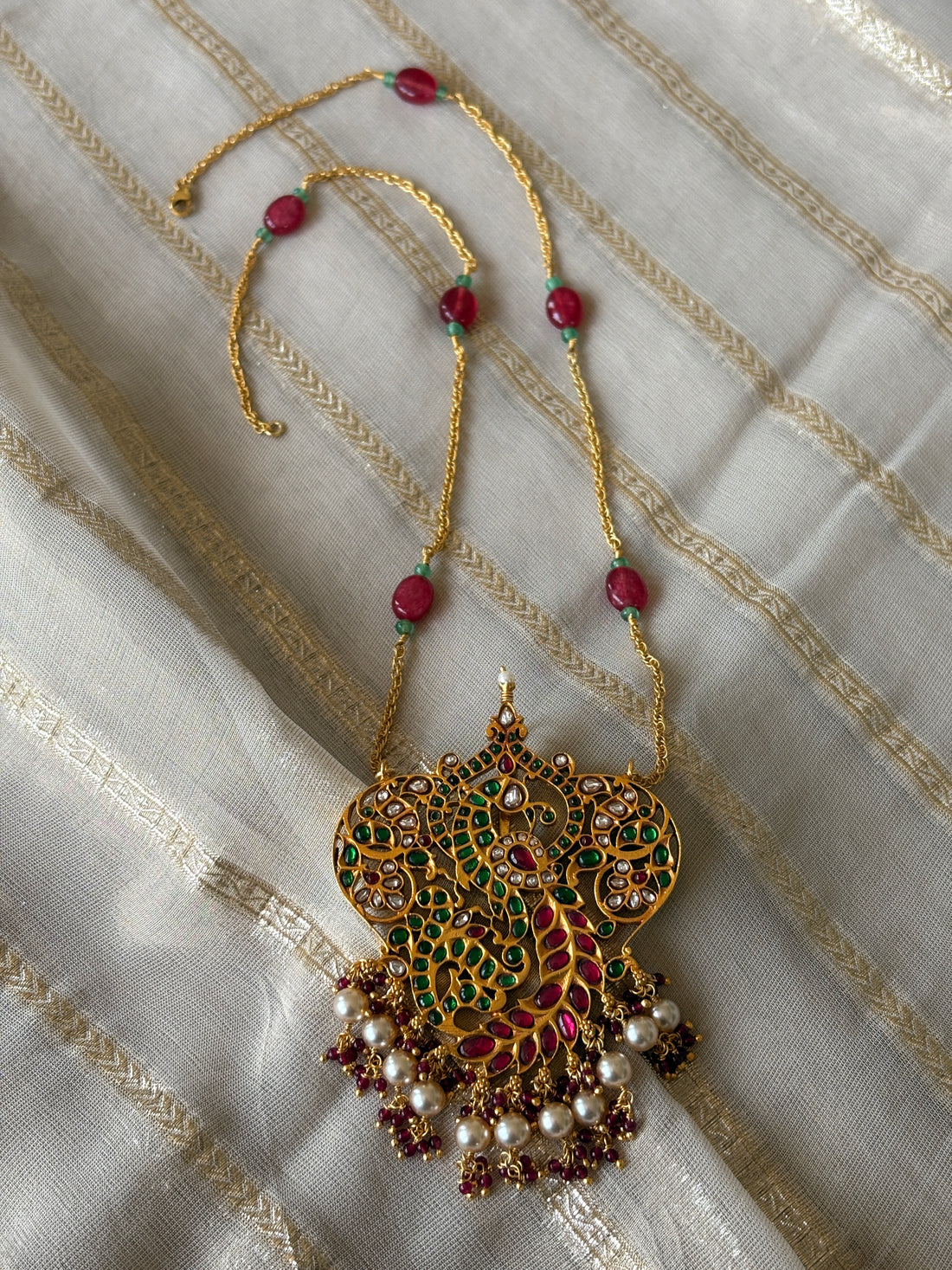 Pink-Green Kundan Jadau Necklace