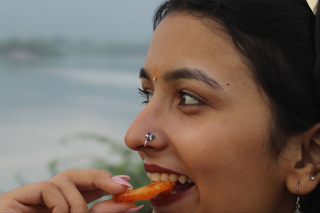 silver multi colour nosepin