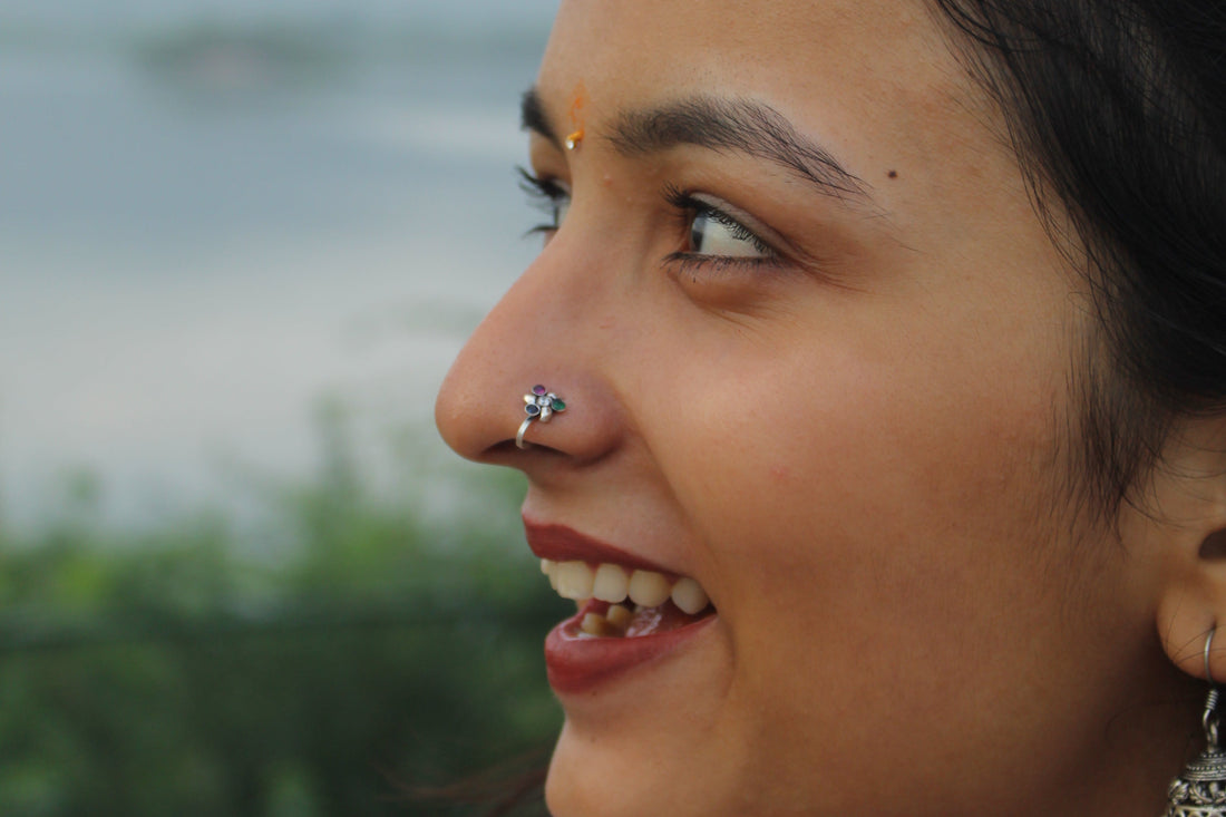 silver multi colour nosepin