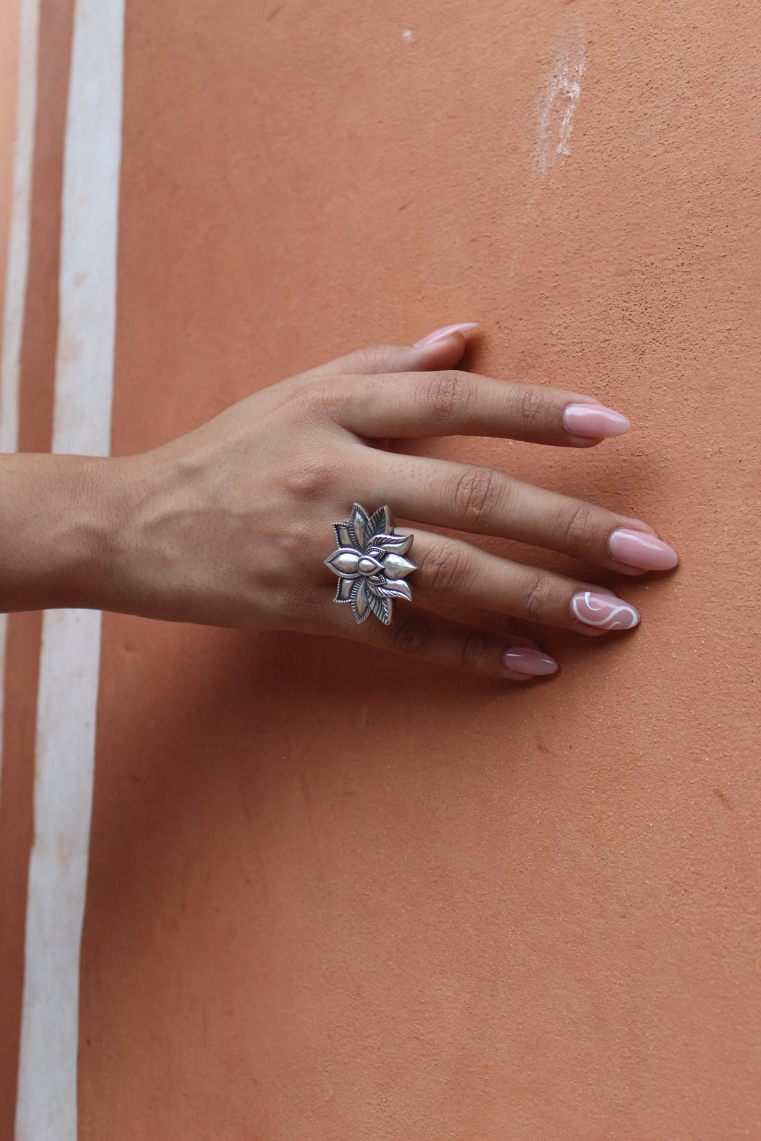 SILVER LOTUS OXIDIZED RING