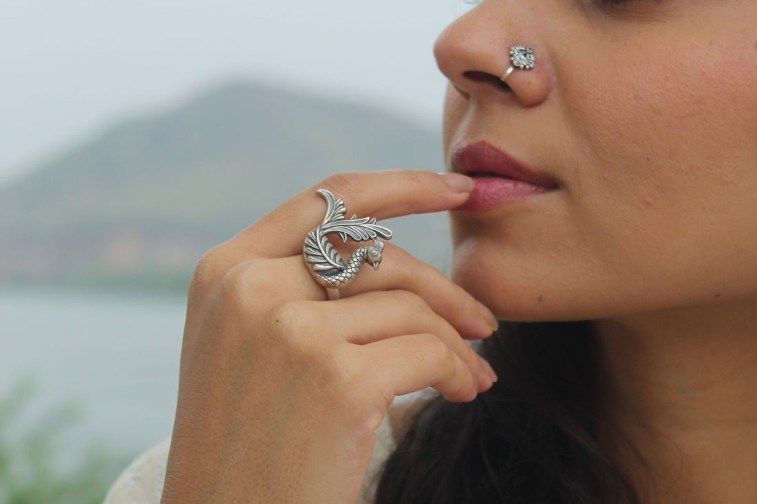 silver peacock ring