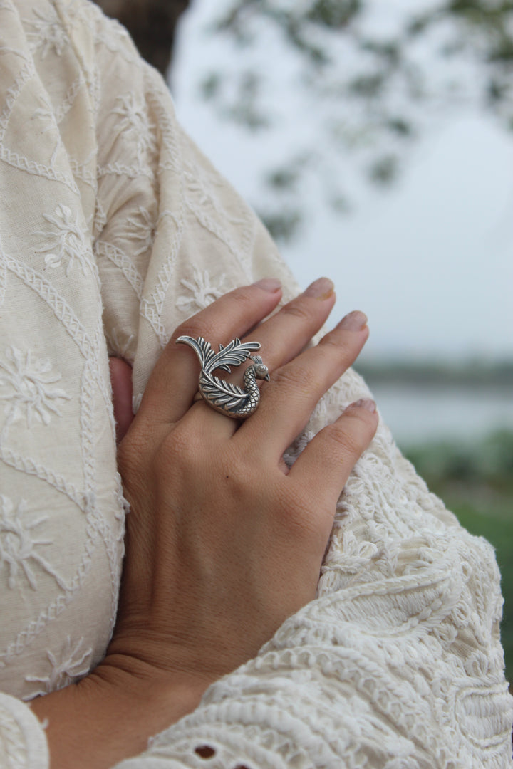 silver peacock ring