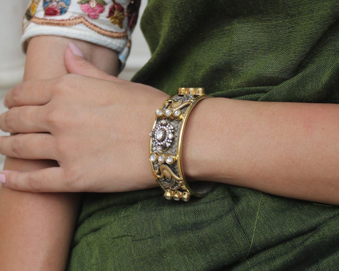 Dual Tone White Stone Bangle