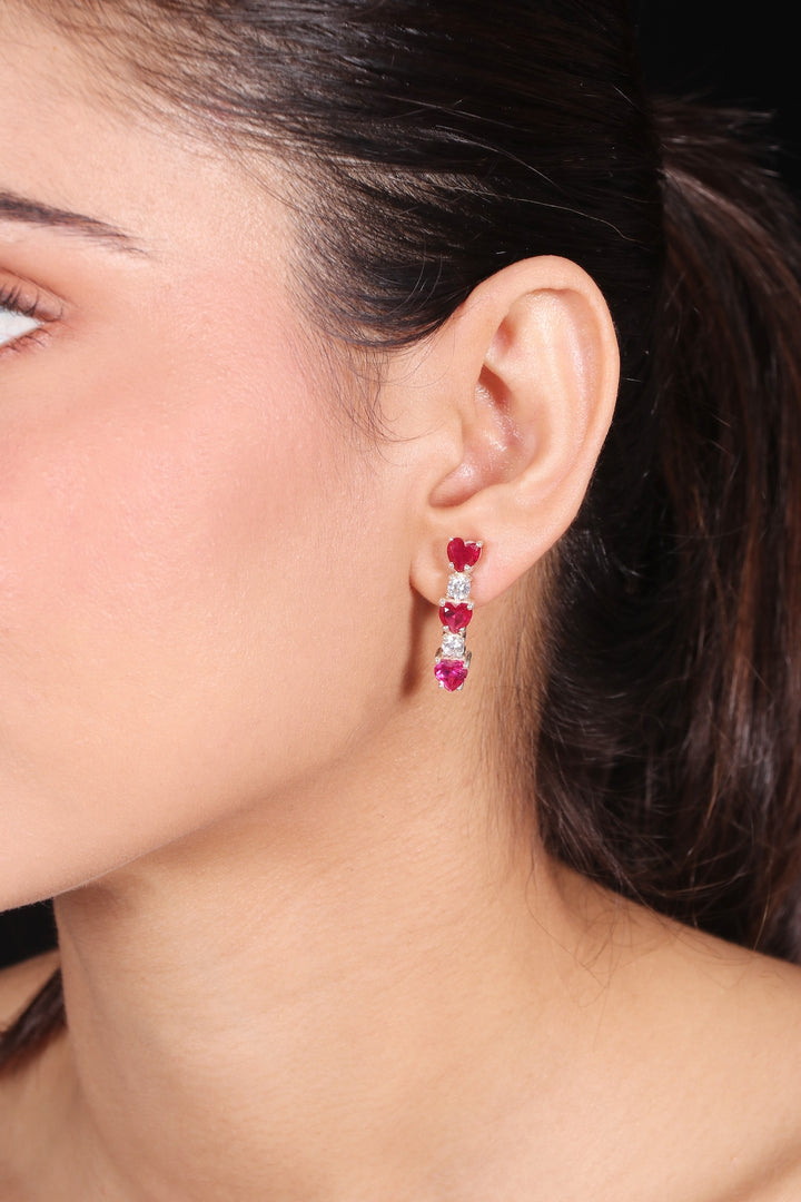 Silver Minimalist CZ Ruby Earrings