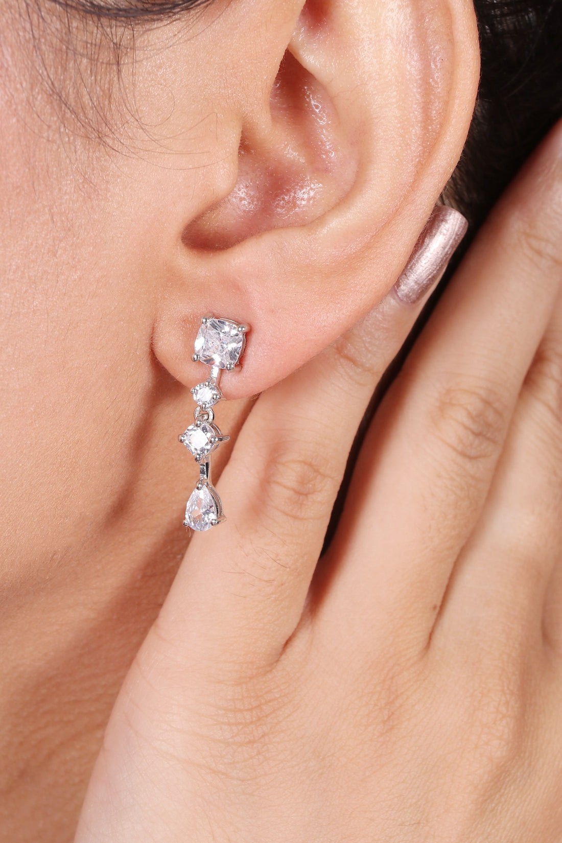 Silver Casual White Stone Earrings