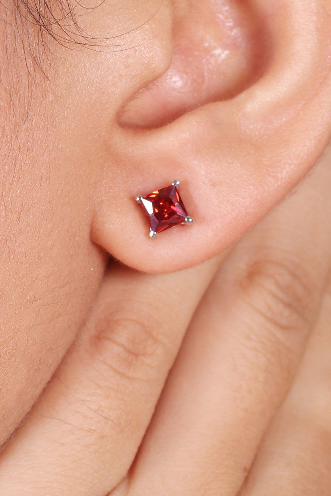 Silver Tiny Red Stone Studs