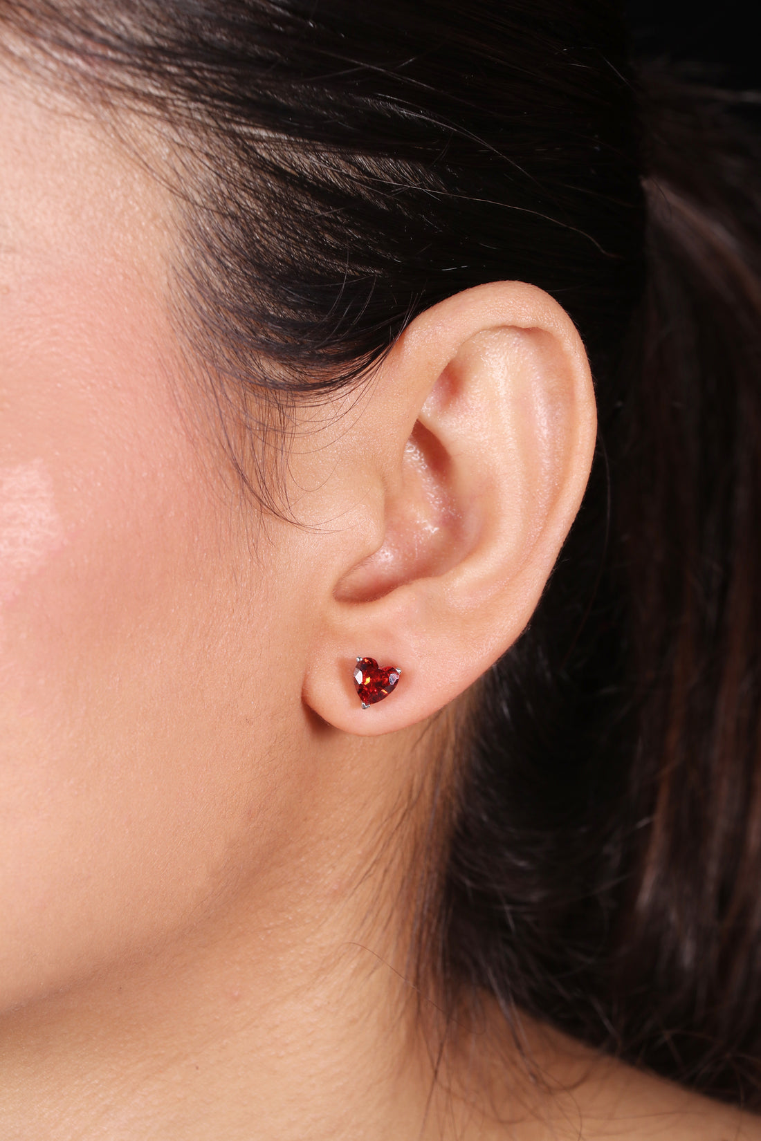 Silver Tiny Red Heart Shaped Studs