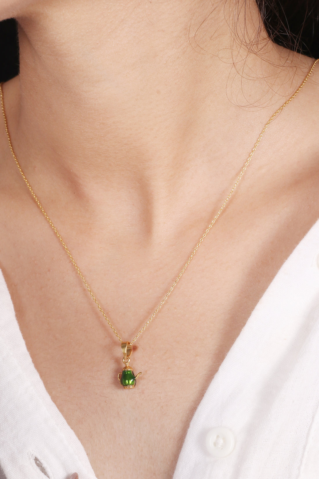 Gold Plated Green Teapot Peantant Without Chain