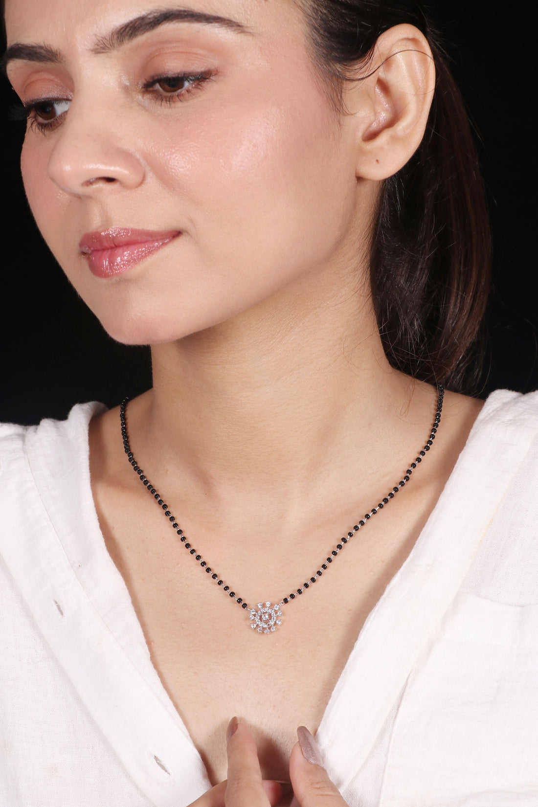Silver Round Cz Mangalsutra Necklace