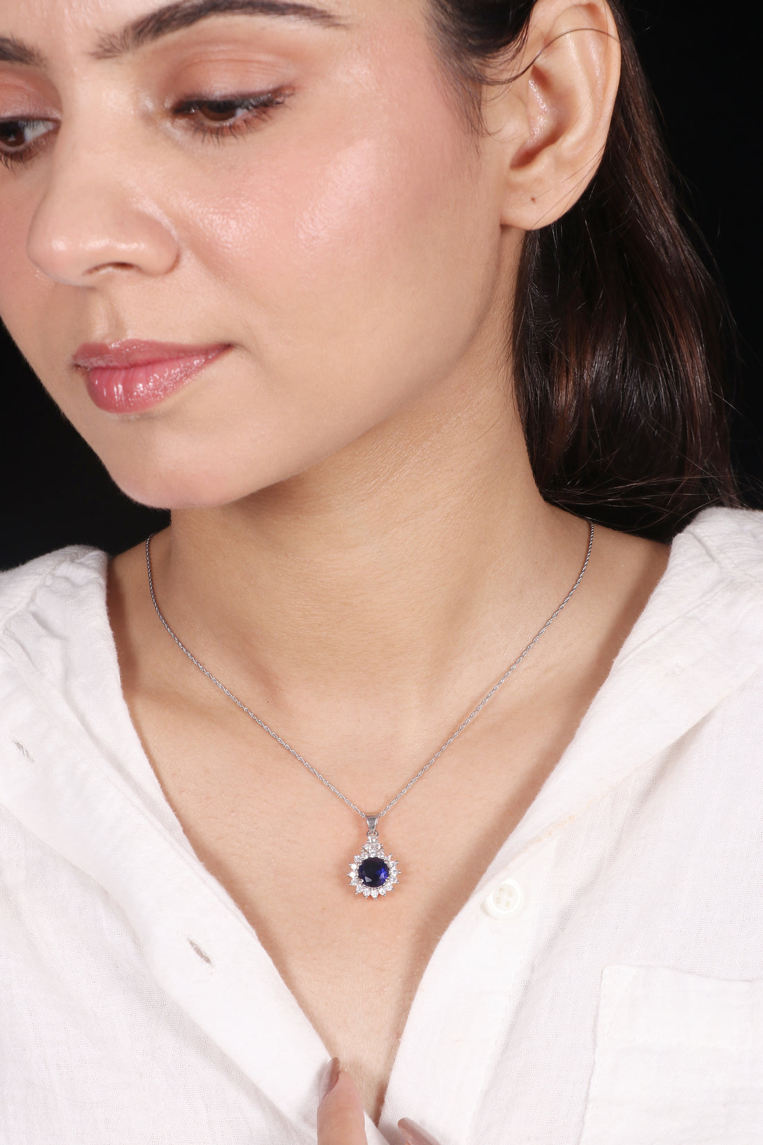 Silver Minimalist CZ Blue Pendant