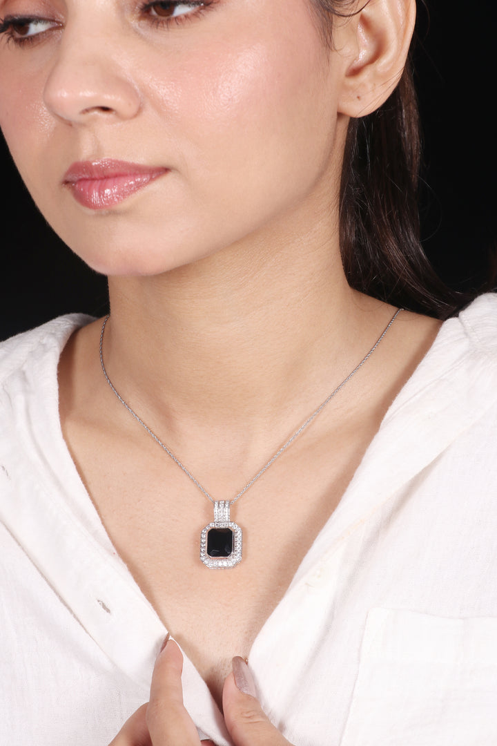 Silver Minimalist Gigantic Black Stone Pendant