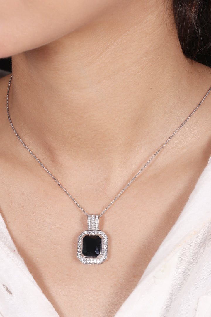 Silver Minimalist Gigantic Black Stone Pendant