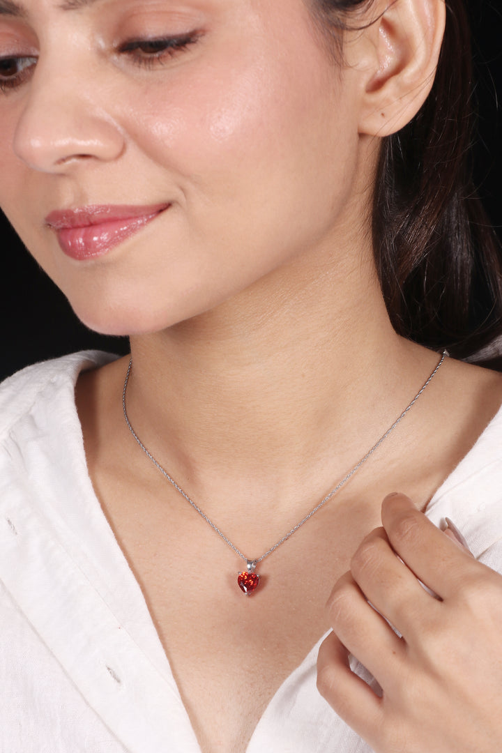 Silver Ruby Heart Shaped Pendant