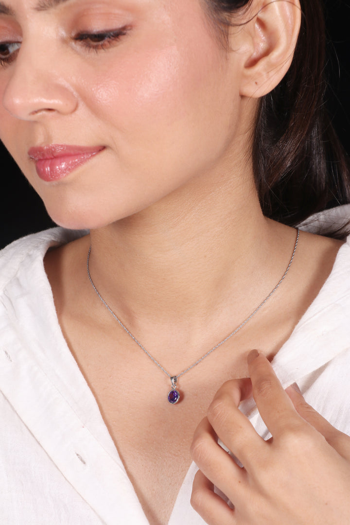 Silver Minimalist Purple Round Pendant