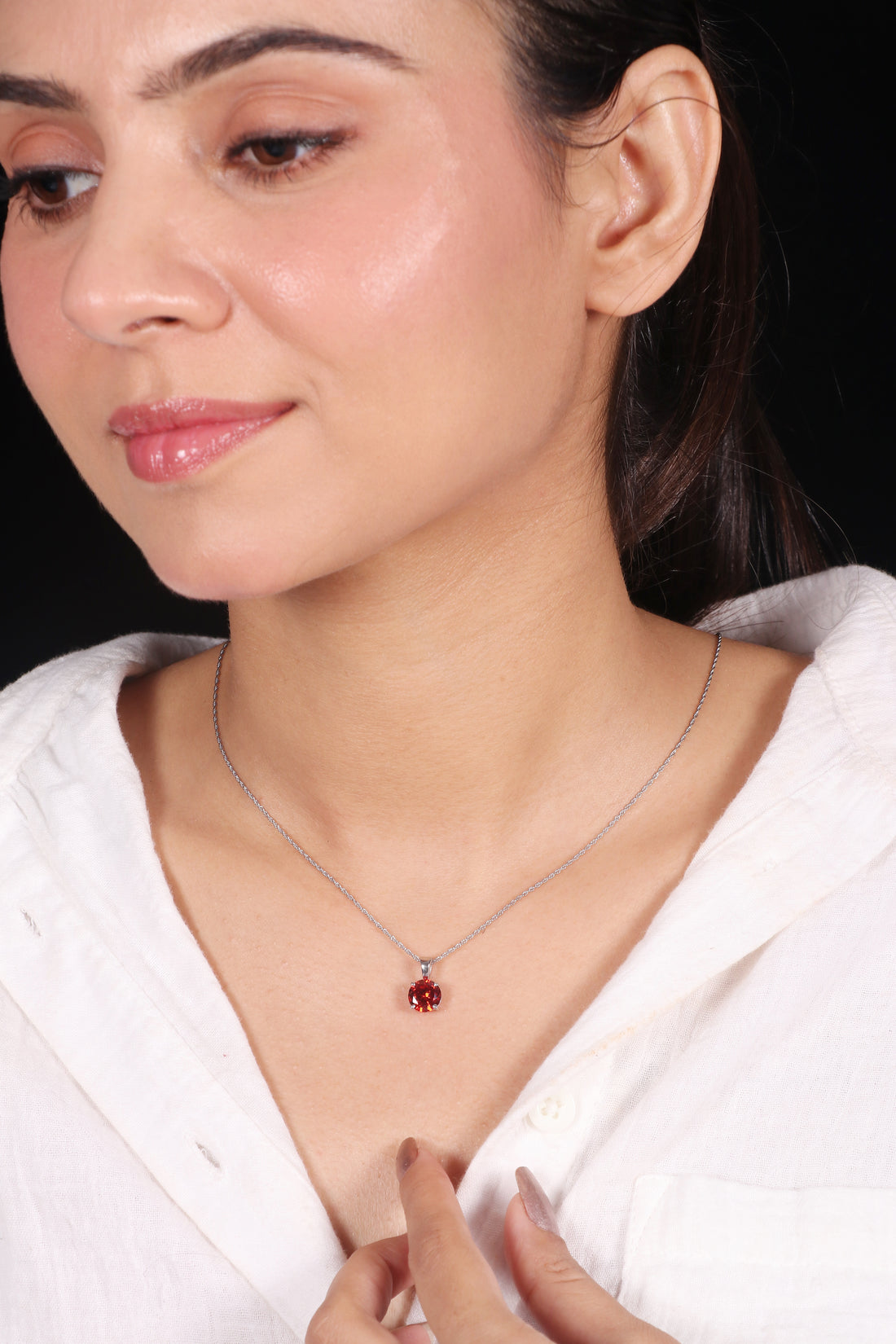 Silver Minimalist Red Round Pendant