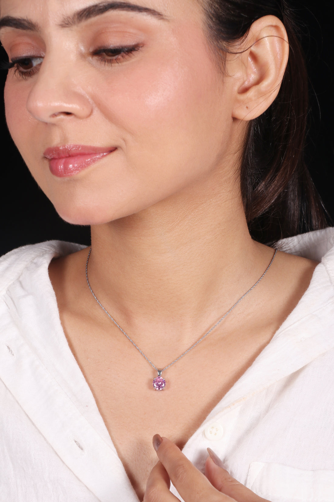 Silver Minimalist Pink Pendant