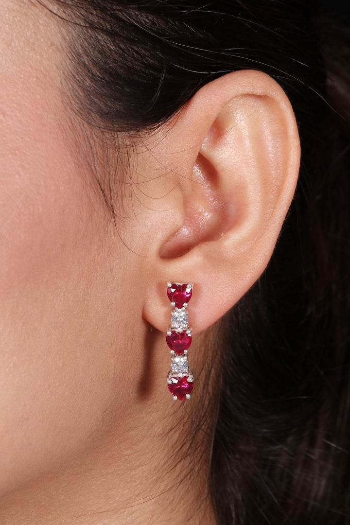 Silver Heart Shaped Red Stone Necklace Set