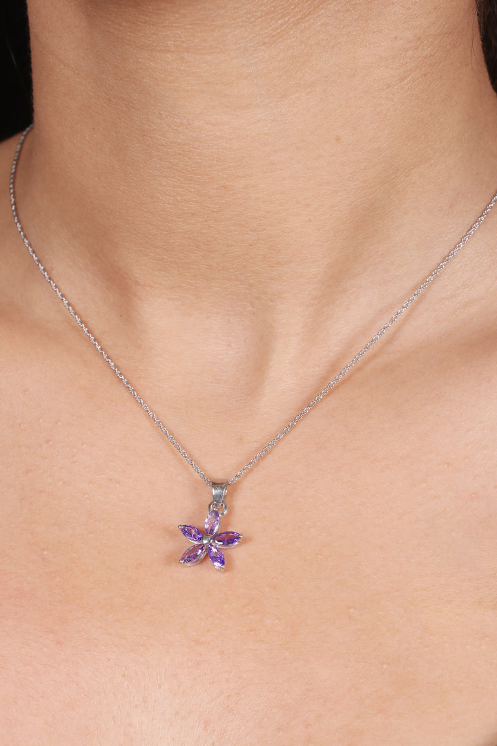 Silver Minimalist Purple Flower Pendant