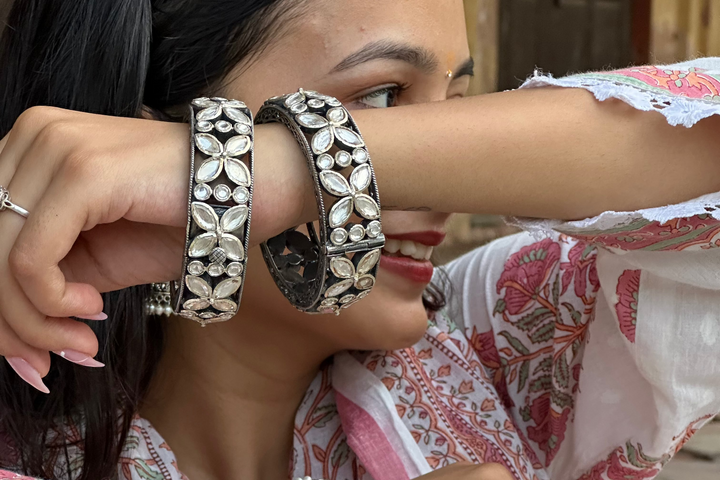 silver white stone bangle