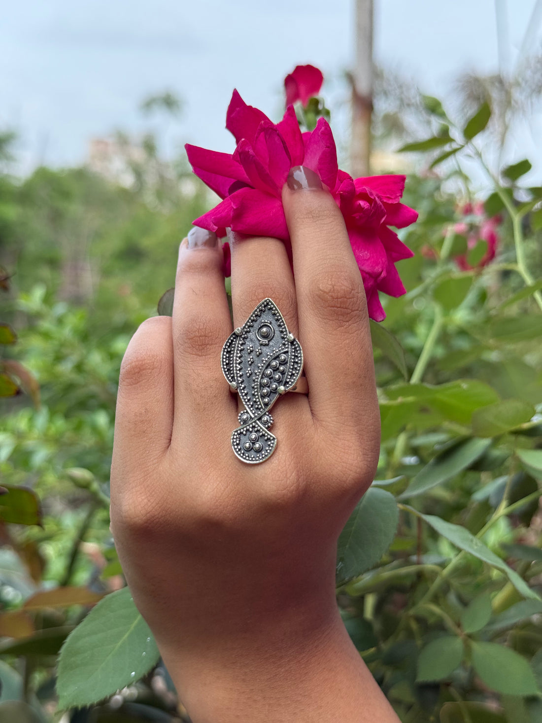 Silver Oxidised Fish Ring