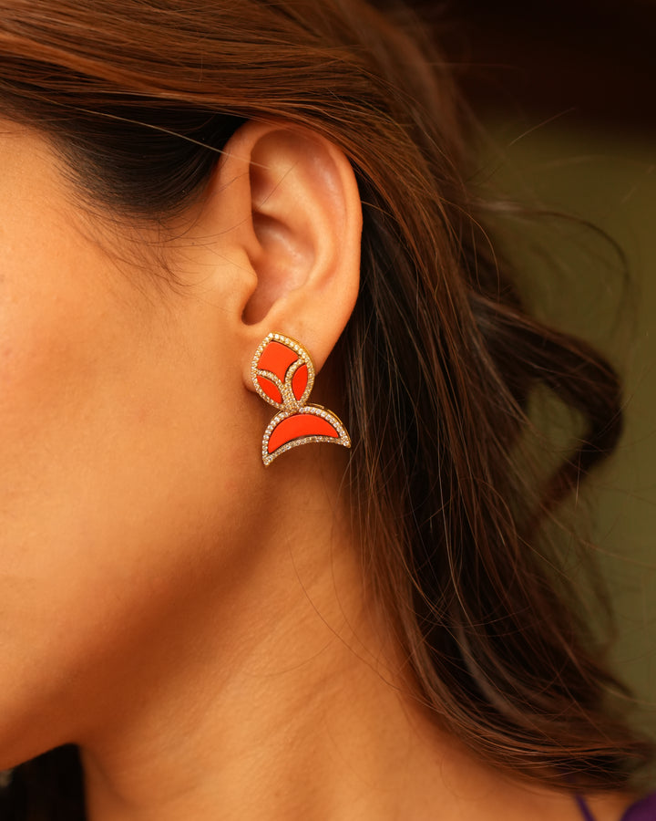 Aesthetic Red Stone Studs with Diamond Clusters