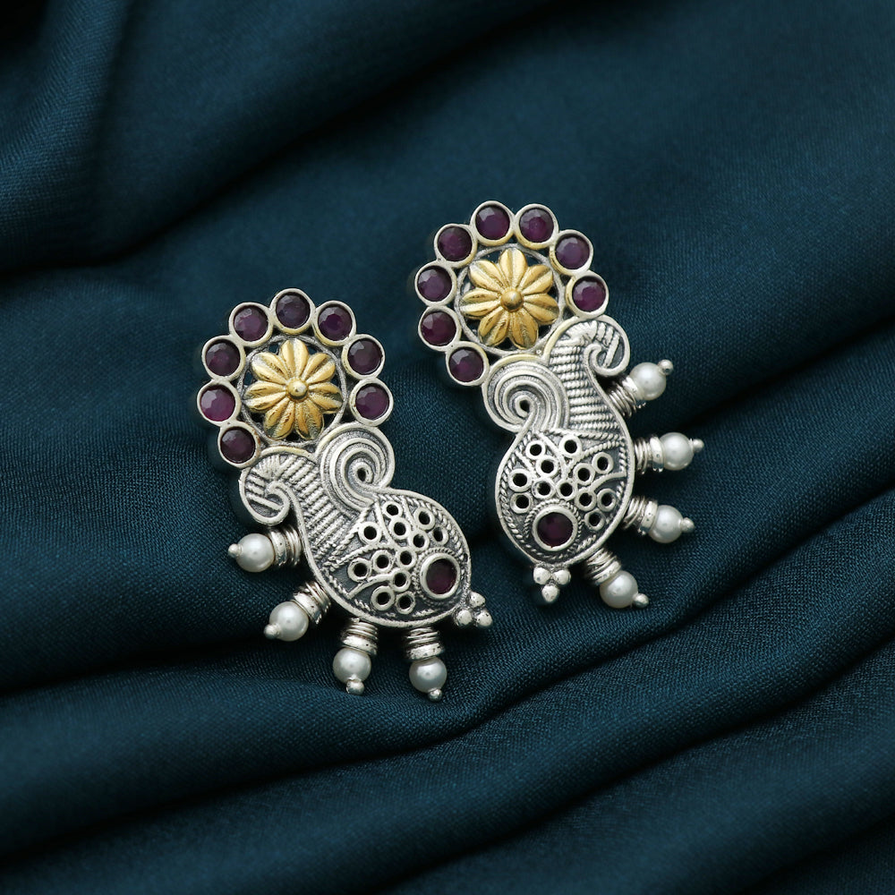 Silver Dual Tone Fish Shaped Earring