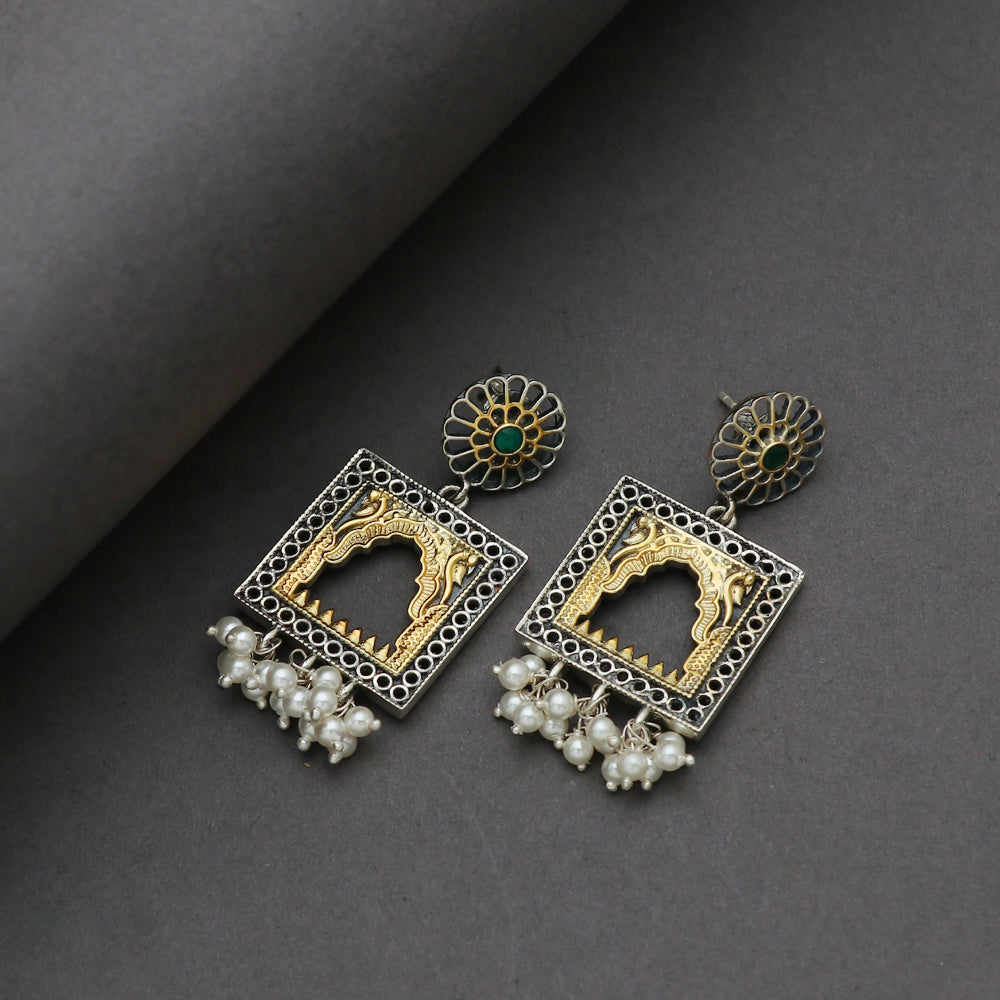 Silver Dual Tone Light Weight Square Earring