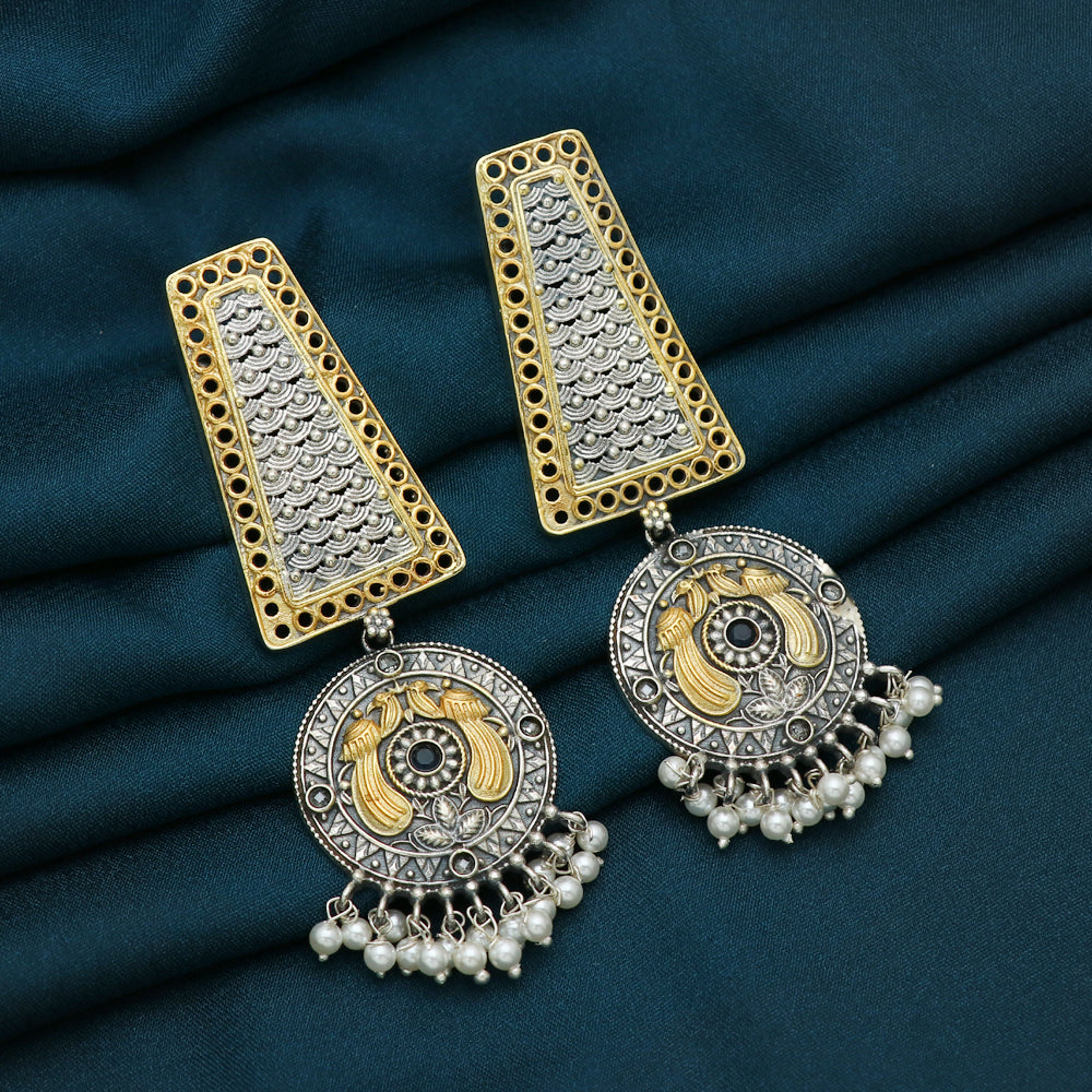 Silver Dual Tone Peacock Motif Earring