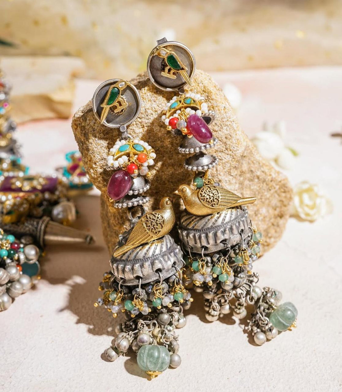 Fusion Silver Jewellery Bohemian Tribal Set with Multicolour Gemstones