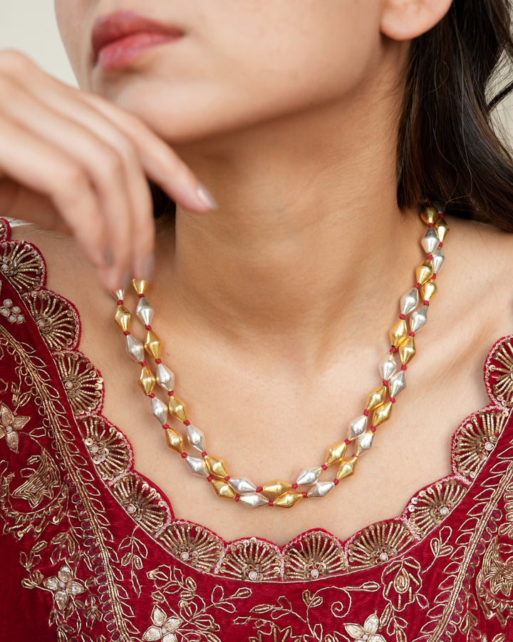 Silver Double Layer Dholki Necklace