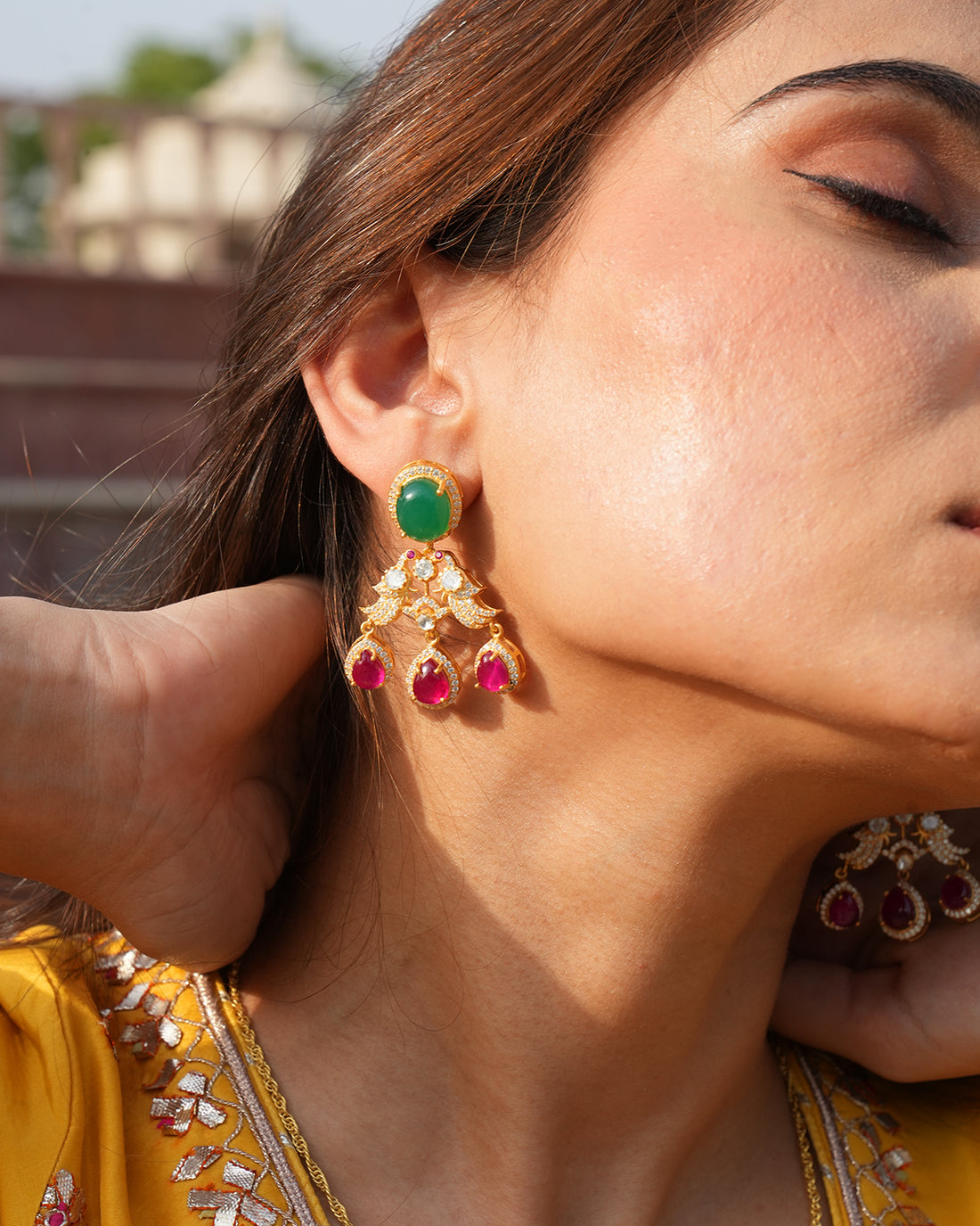 emerald polki silver pendant