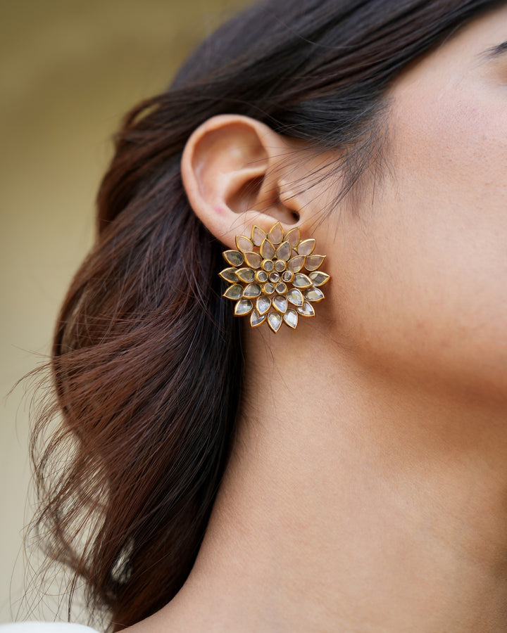 flower silver earrings